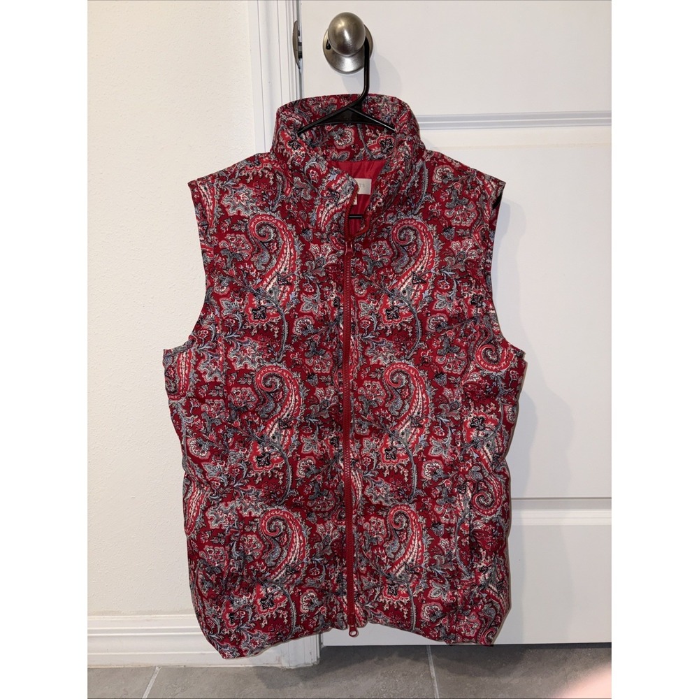 Talbots Woman‎ Puffer Down Vest Paisley Print Zip Front Quilted Lined Medium